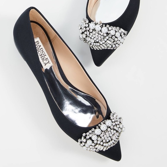 Badgley Mischka Octavia flats embellished black satin size 7 - Picture 2 of 8